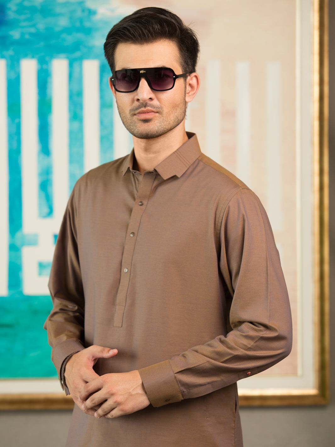 Brown Blended Kameez Shalwar - ALWA-KS-253