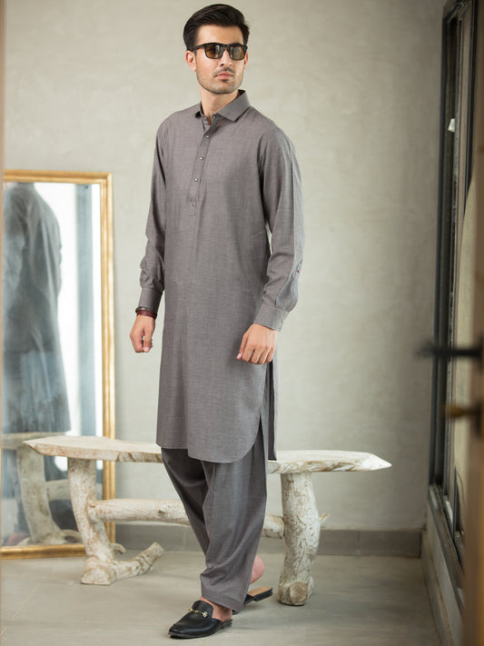 Light Grey Blended Kameez Shalwar - ALWA-KS-256