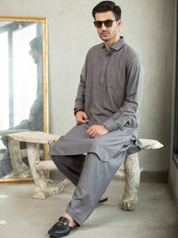 Light Grey Blended Kameez Shalwar - ALWA-KS-256