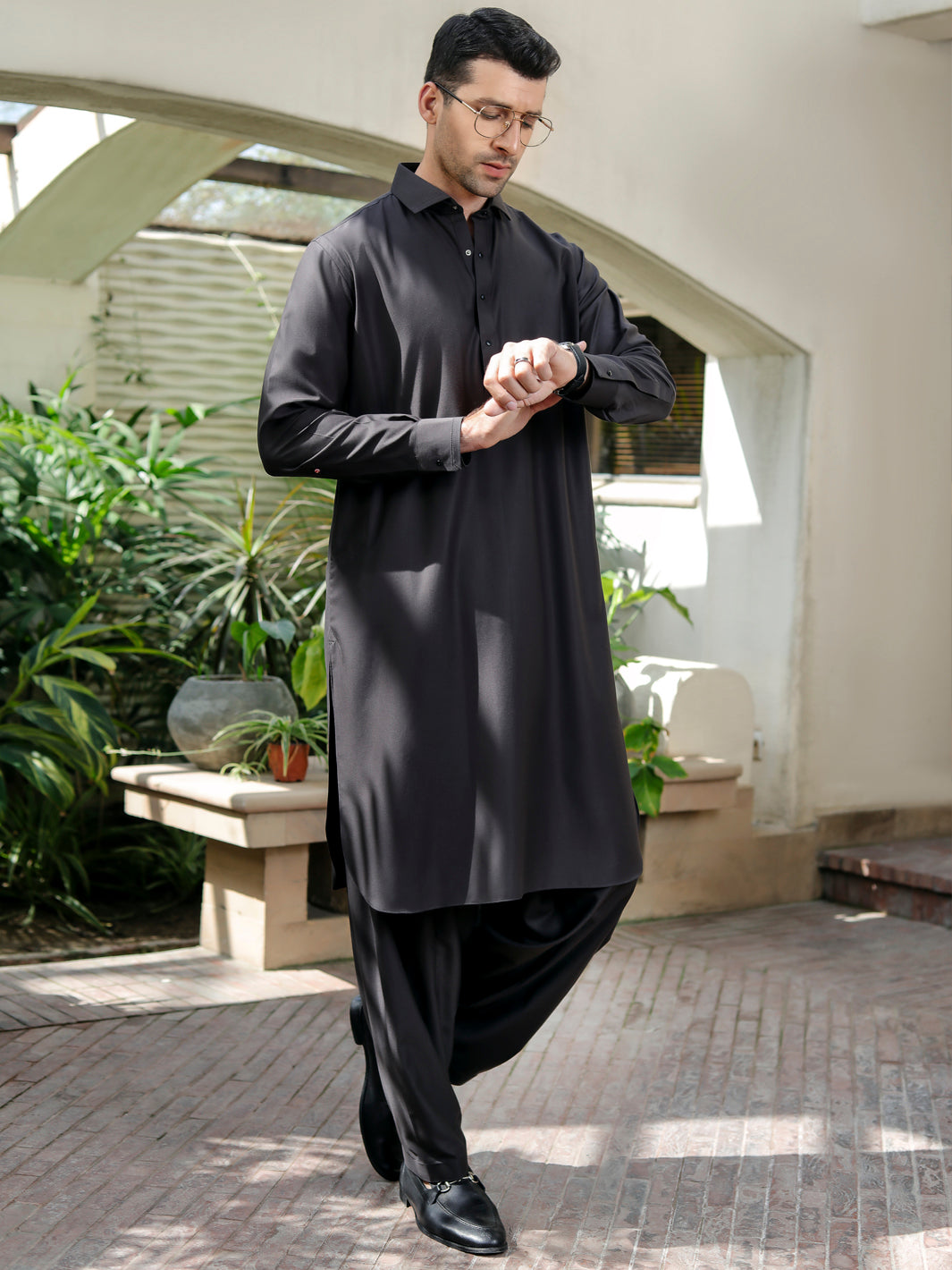 Dark Grey Kameez Shalwar - ALWA-KS-283