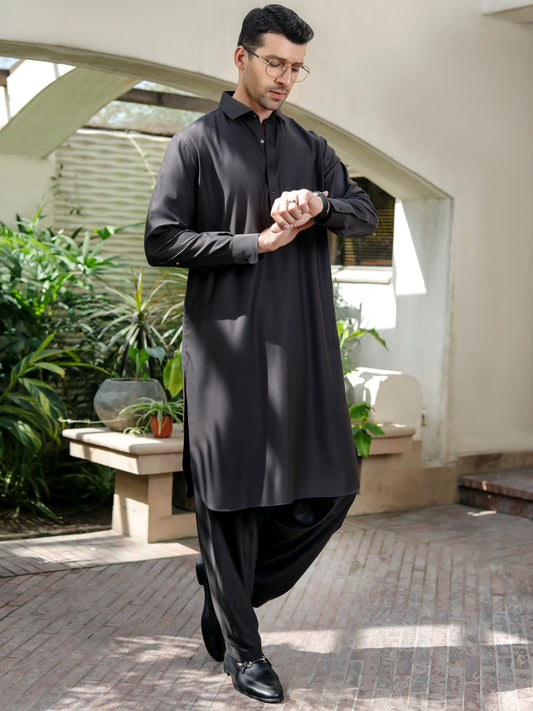 Dark Grey Kameez Shalwar - ALWA-KS-283