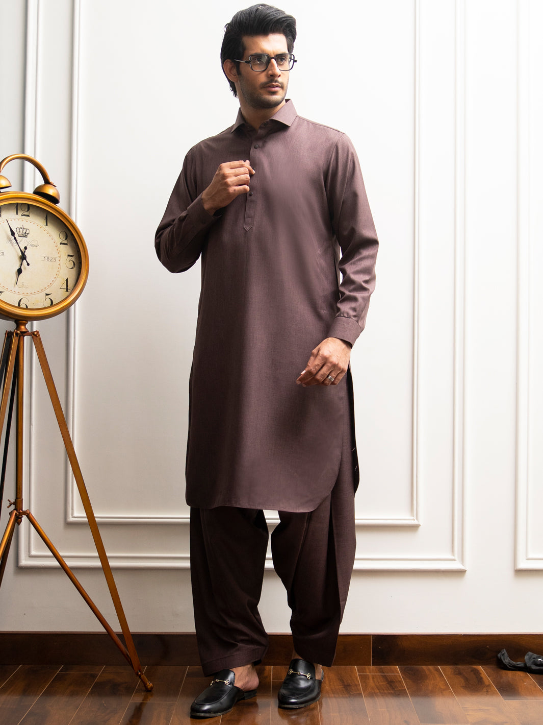 Brown Blended Kameez Shalwar - ALWA-KS-286