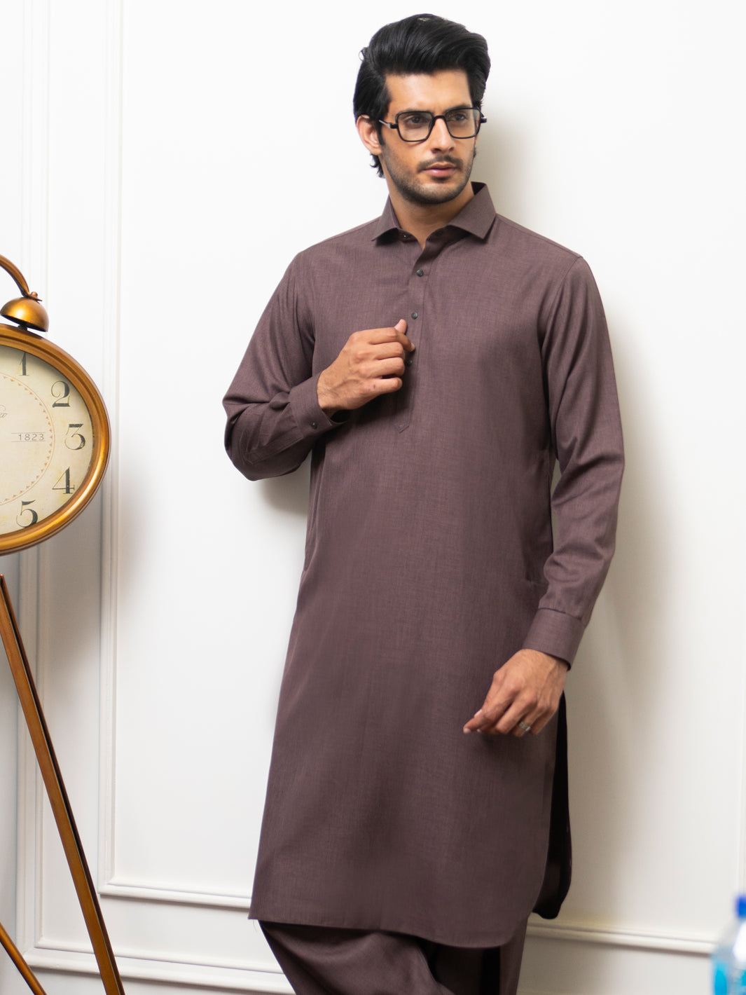 Brown Blended Kameez Shalwar - ALWA-KS-286