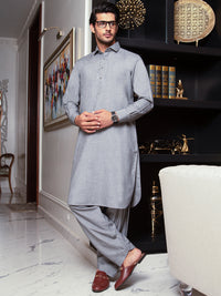 Light Grey Blended Kameez Shalwar - ALWA-KS-292