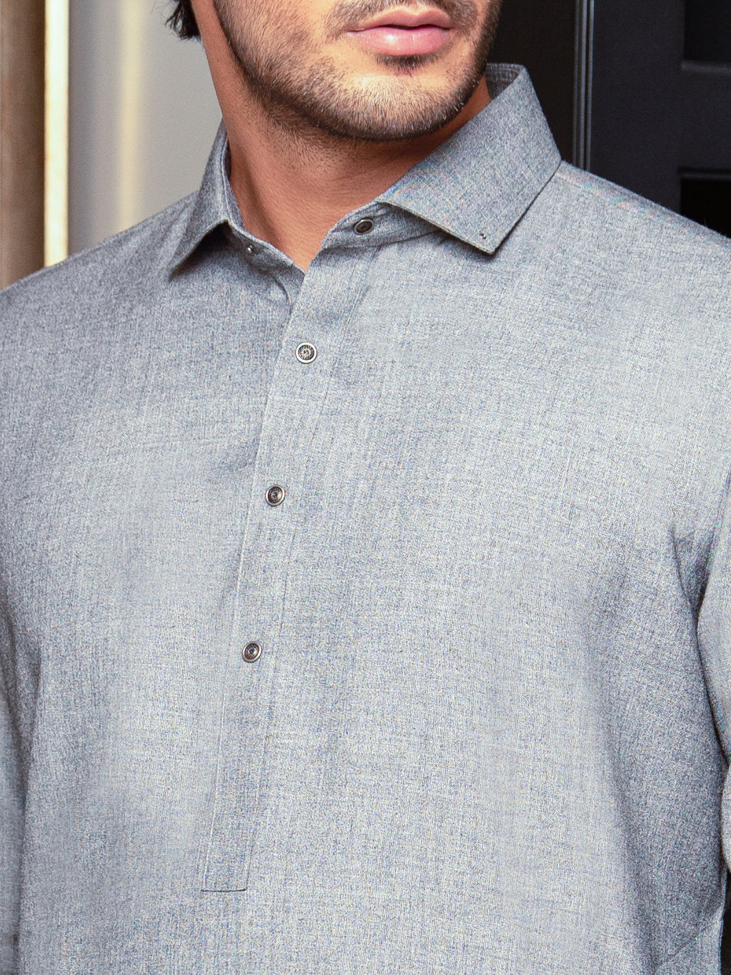 Light Grey Blended Kameez Shalwar - ALWA-KS-292