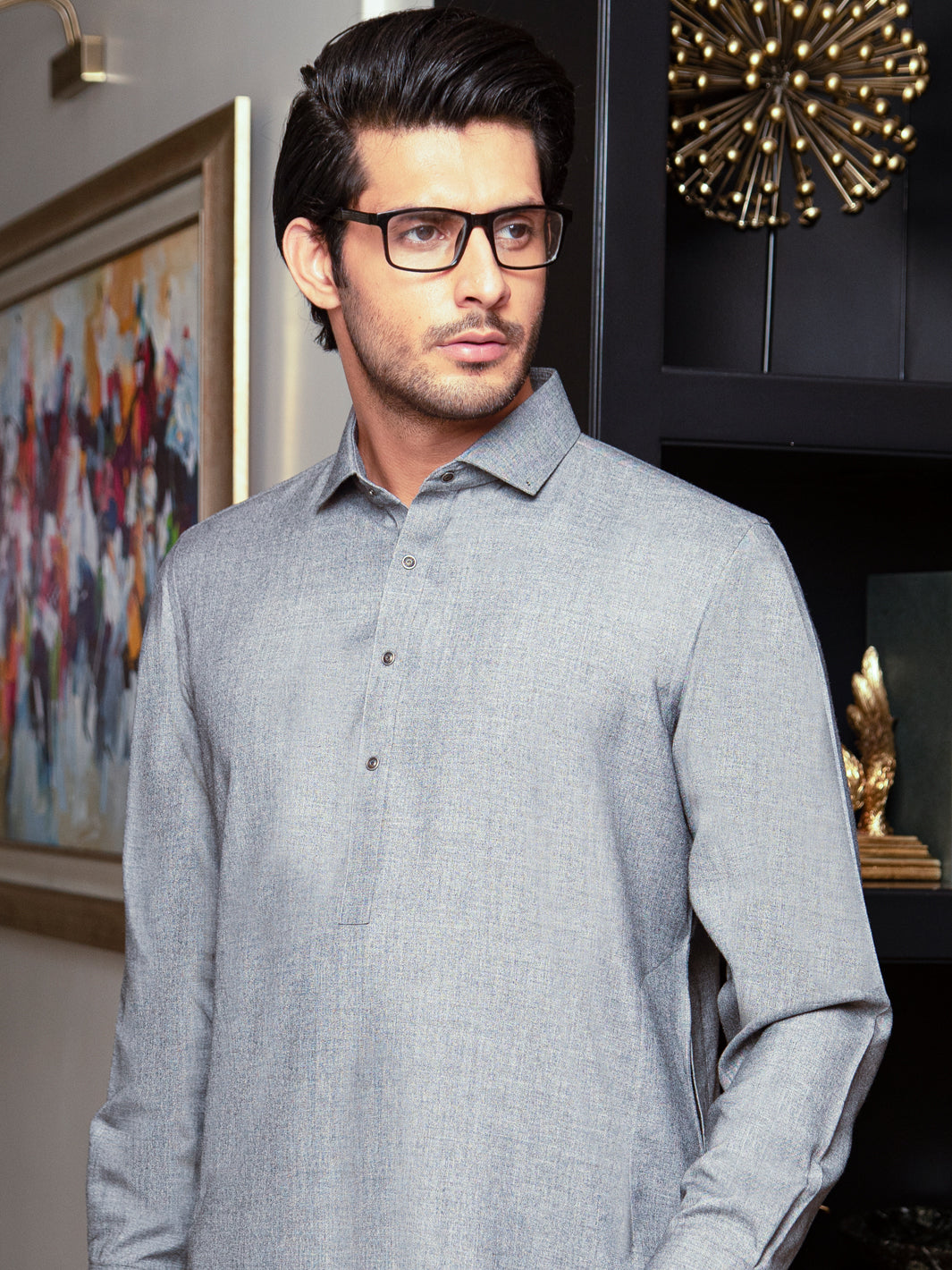 Light Grey Blended Kameez Shalwar - ALWA-KS-292