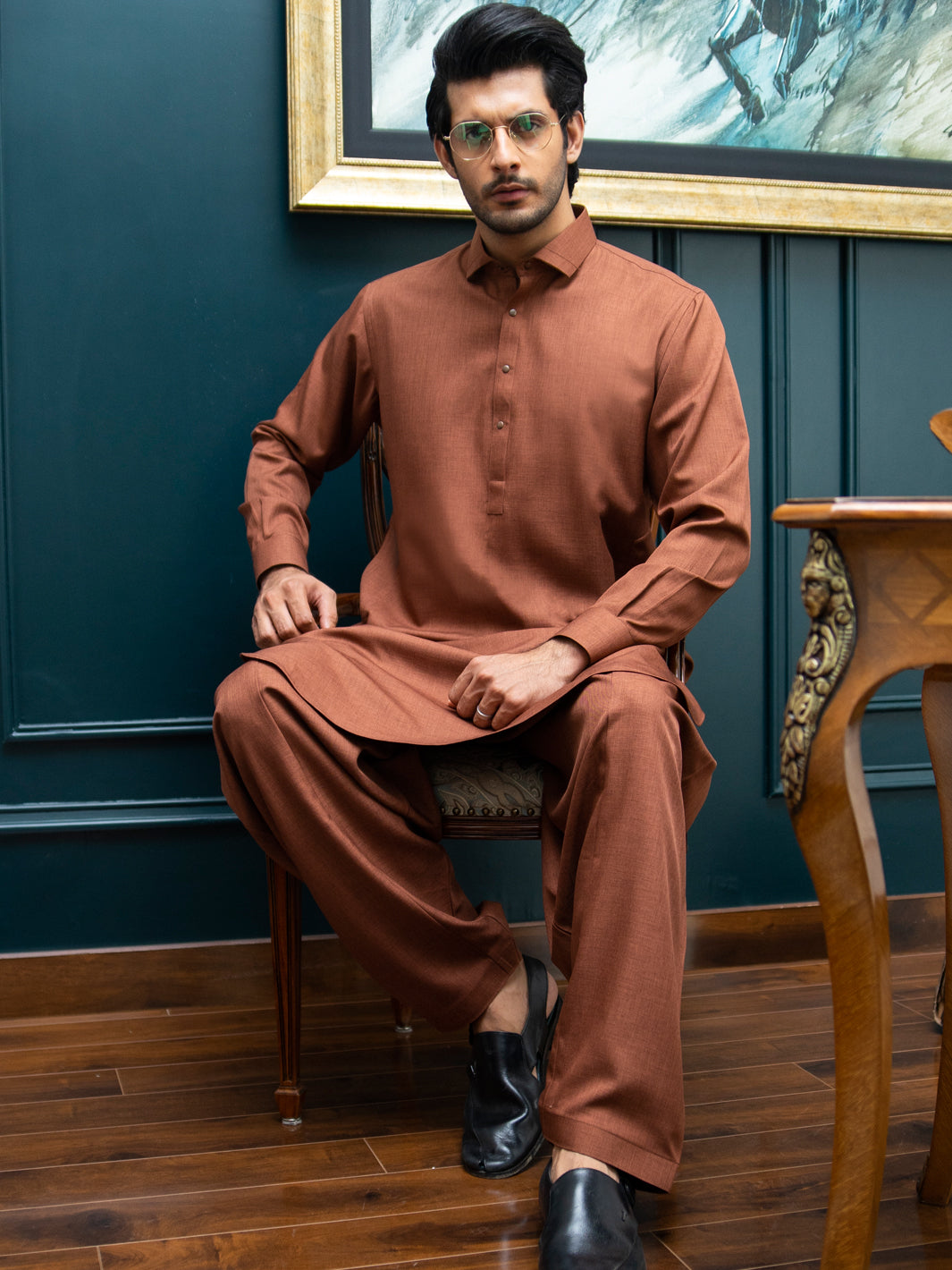 Rust Blended Kameez Shalwar - ALWA-KS-294