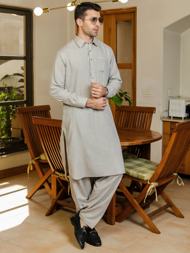 Ash Grey Kameez Shalwar - ALWA-KS-298