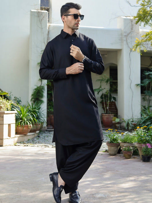 Black Blended Kameez Shalwar - ALWA-KS-307