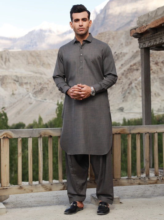 Ash Brown Blended Kameez Shalwar - ALWA-KS-310