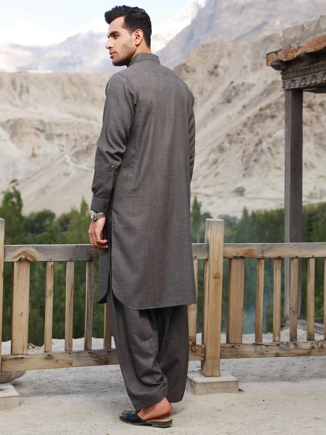 Ash Brown Blended Kameez Shalwar - ALWA-KS-310