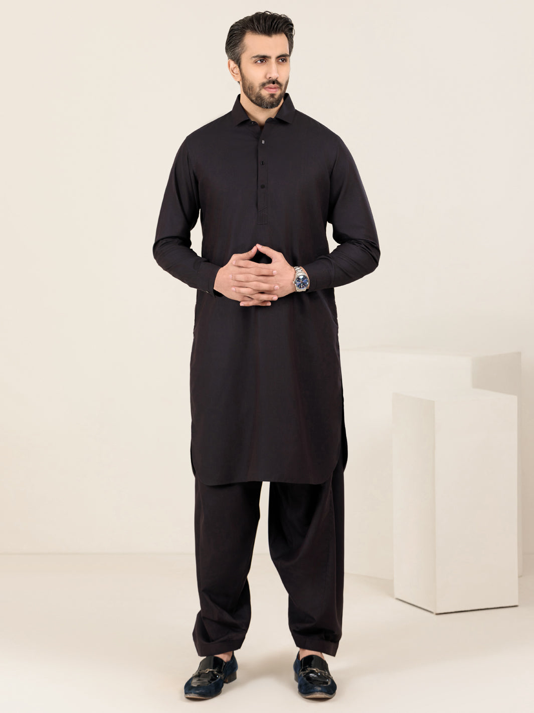 Dark Brown Blended Kameez Shalwar - ALWA-KS-318