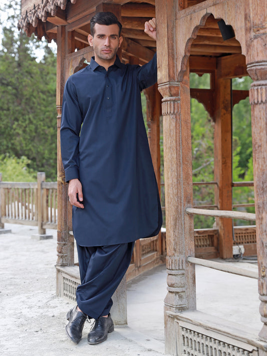 Midnight Blue Blended Kameez Shalwar - ALWA-KS-319