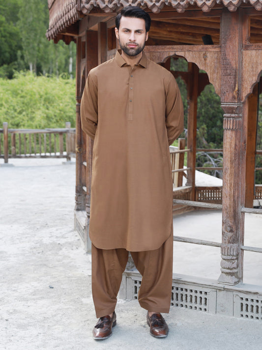 Brown Blended Kameez Shalwar - ALWA-KS-320