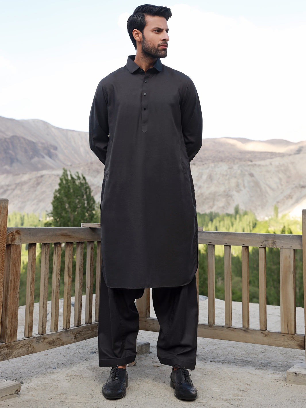 Dark Grey Blended Kameez Shalwar - ALWA-KS-321