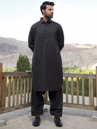 Dark Grey Blended Kameez Shalwar - ALWA-KS-321