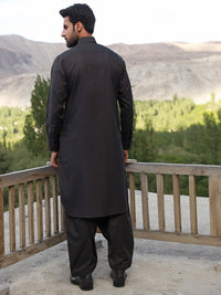 Dark Grey Blended Kameez Shalwar - ALWA-KS-321
