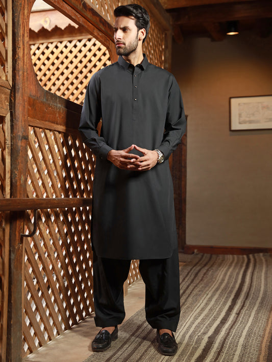 Black Blended Kameez Shalwar - ALWA-KS-322