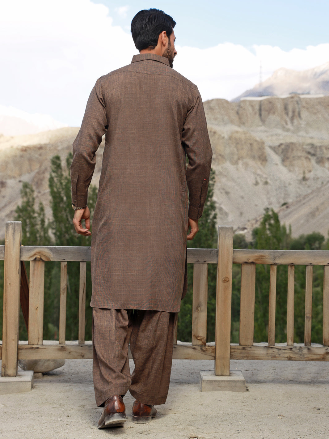 Brown Blended Kameez Shalwar - ALWA-KS-329