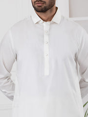 White Cotton Kameez Shalwar - ALWA-KS-334