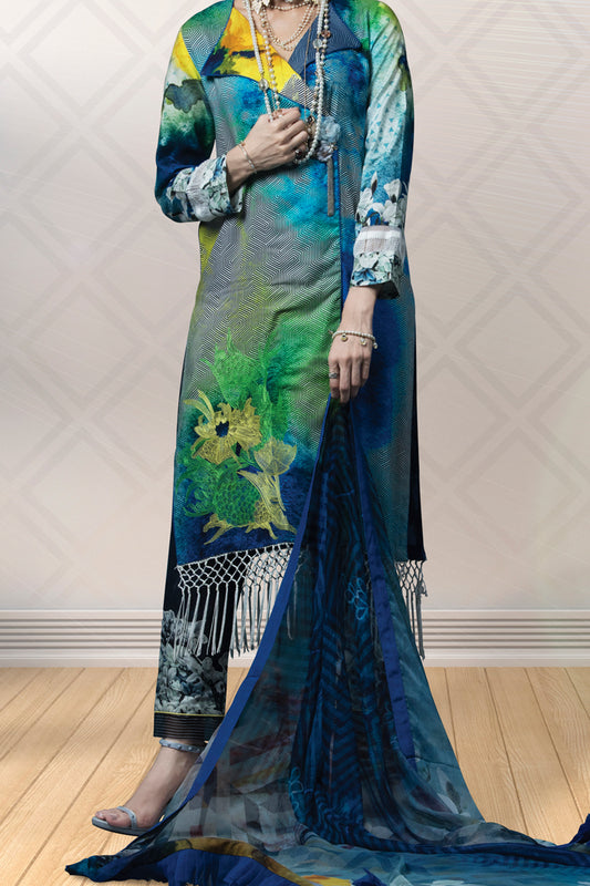Blue Linen 3Pc Unstitched - AWP-3PS-172