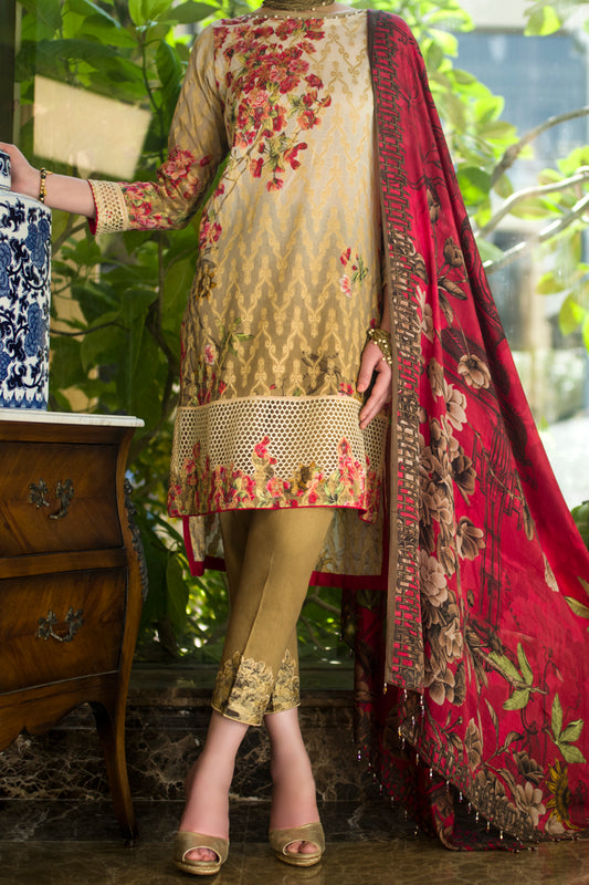 Red Jacquard 3 Piece Stitched - AWP-3PS-186