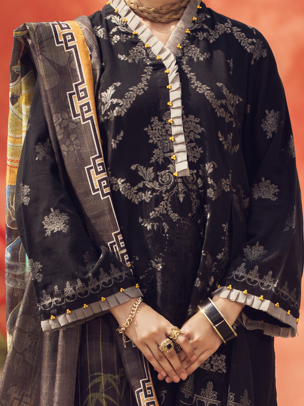 Black Jacquard 3Pc Stitched - AWP-3PS-338