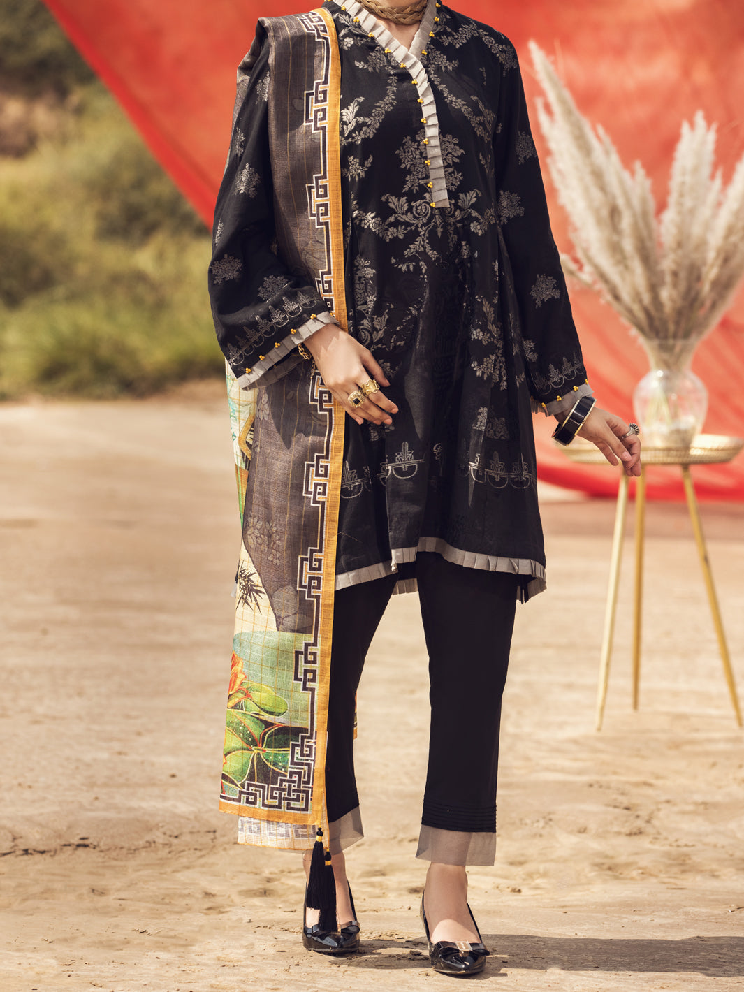 Black Jacquard 3Pc Stitched - AWP-3PS-338