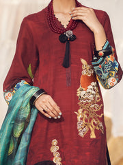 Maroon Khaddar 3 Piece Unstitched - AWP-3PS-340