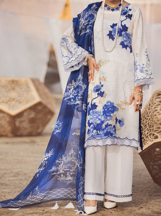 Blue 3 Piece Khaddar Unstitched - AWP-3PS-344