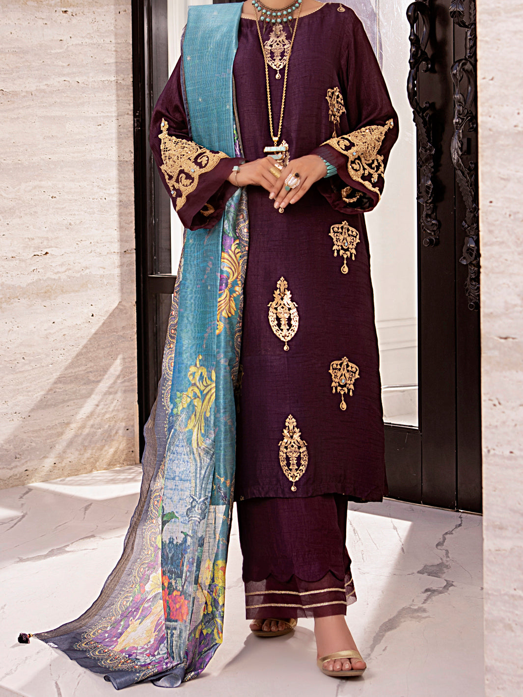 Purple Raw Silk 3Pc Stitched - AWP-3PS-360