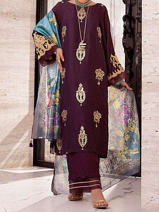 Purple Raw Silk 3 Piece Stitched - AWP-3PS-360