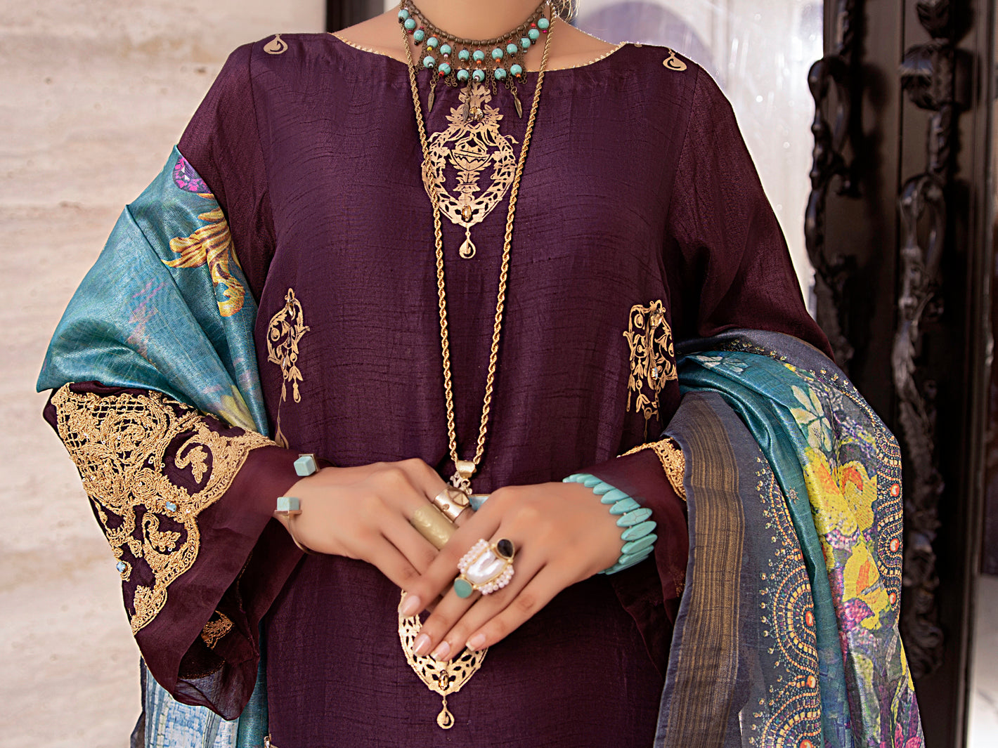 Purple Raw Silk 3Pc Stitched - AWP-3PS-360