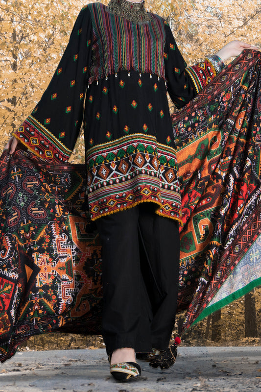 Black Khaddar 3 Piece Unstitched - AWP-3PS-180