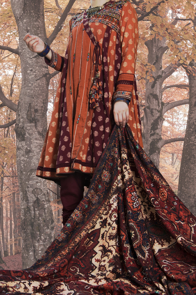 Orange Karandi + Khaddar 3 Piece Stitched - AWP-181