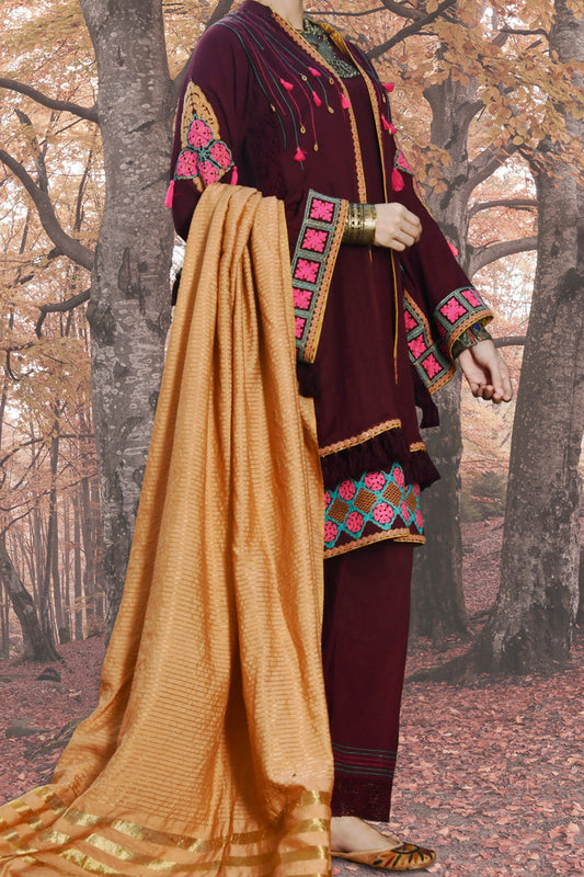 Maroon 3 Piece Stitched - AWP-183