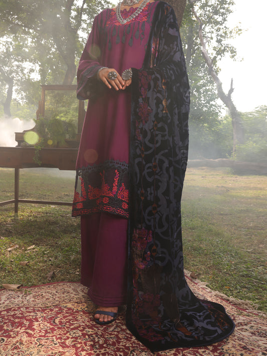 Purple Slub Viscose Unstitched 3Pc - AWP-3PS-439