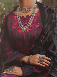 Purple Slub Viscose Stitched 3Pc - AWP-3PS-439