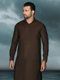 Brown Cotton Men Unstitched Fabric - AL-Maharaja-22