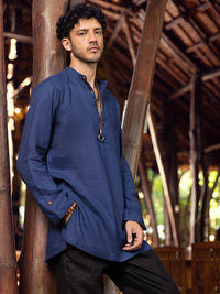 Blue Linen Short Kurta - ALCR-K-029
