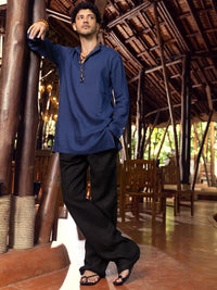 Blue Linen Short Kurta - ALCR-K-029