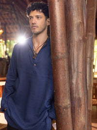 Blue Linen Short Kurta - ALCR-K-029