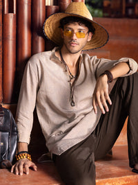 Beige Linen Short Kurta - ALCR-K-031