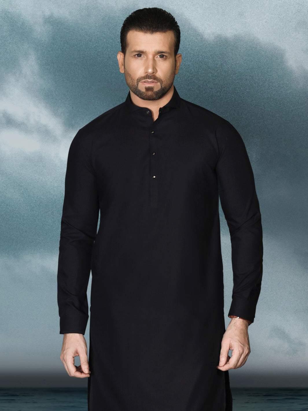 Charcoal Grey Blended Men Unstitched Fabric - AL-Nizam-22