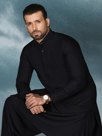 Charcoal Grey Blended Men Unstitched Fabric - AL-Nizam-22