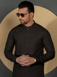 Charcoal Grey Cotton Men Unstitched Fabric - AL-Maharaja-22