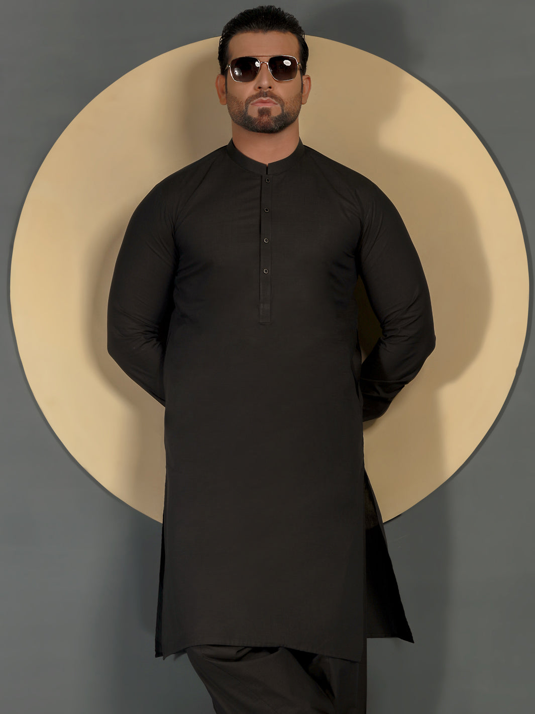 Charcoal Grey Cotton Men Unstitched Fabric - AL-Maharaja-22