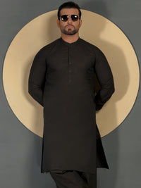 Charcoal Grey Cotton Men Unstitched Fabric - AL-Maharaja-22