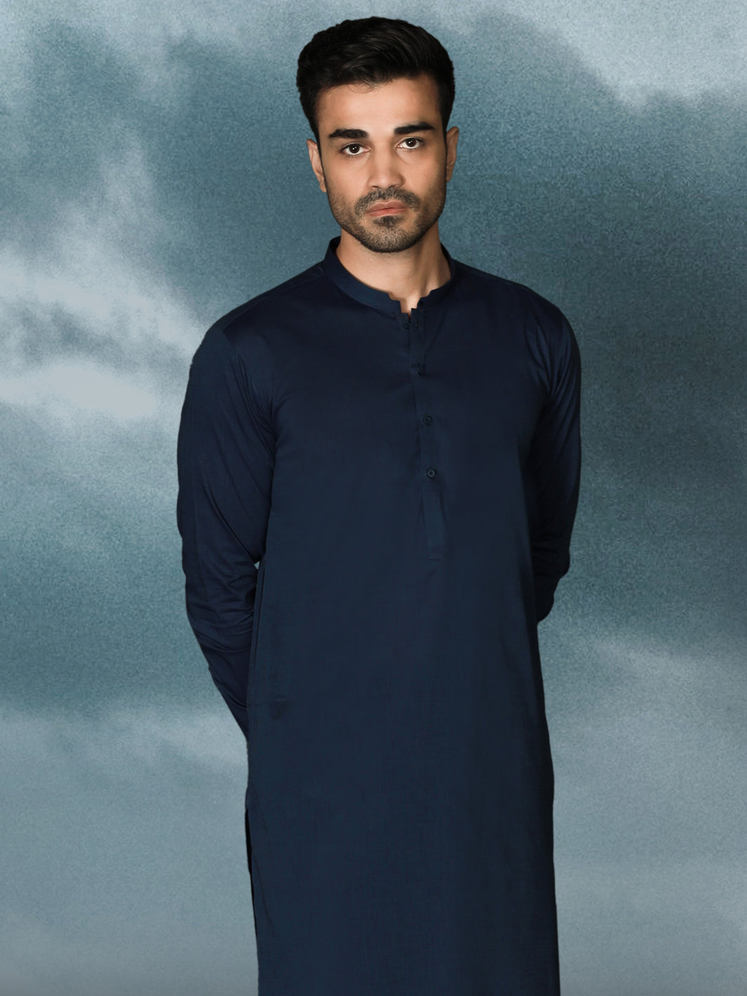 Dark Blue Cotton Men Unstitched Fabric - AL-Maharaja-22