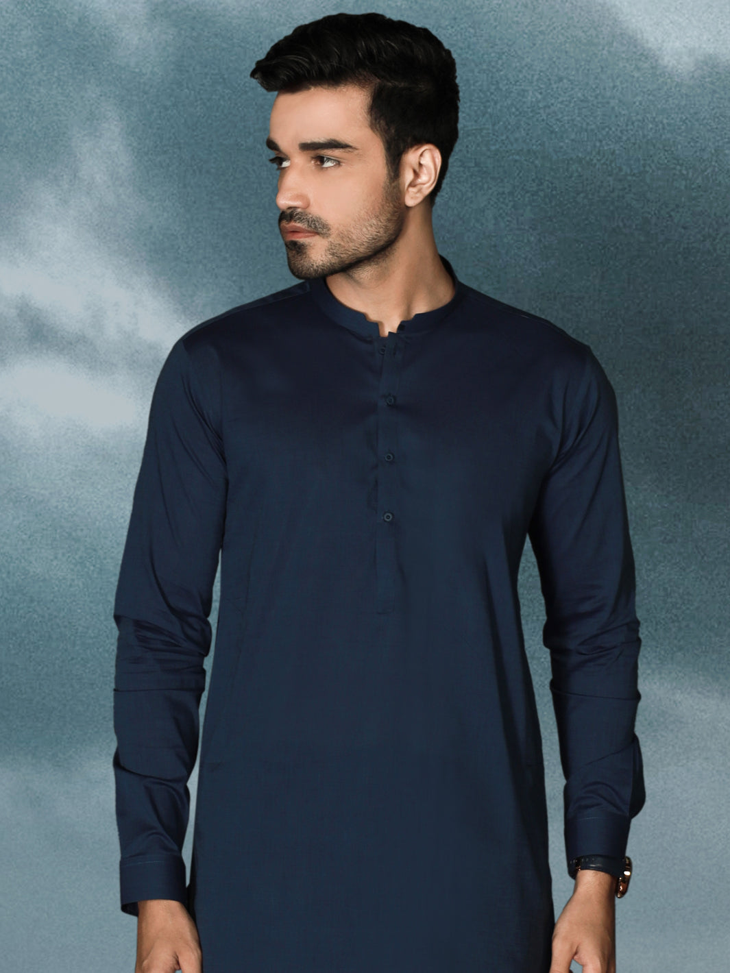 Dark Blue Cotton Men Unstitched Fabric - AL-Maharaja-22
